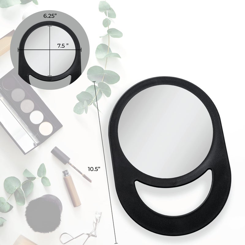 Zadro 10""X7"" Oblong Hand Mirror 6"" Dia. Round Glass Handheld Mirror Modern Ergonomic Handle Pill Shape Handheld Mirror - Image 2