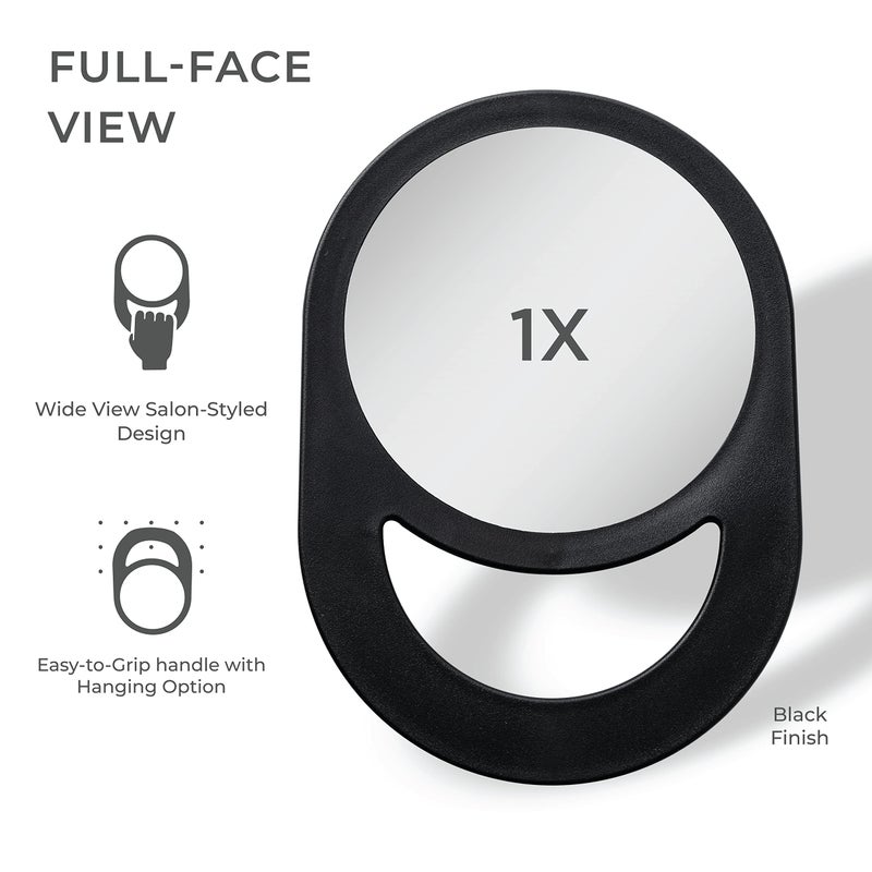 Zadro 10""X7"" Oblong Hand Mirror 6"" Dia. Round Glass Handheld Mirror Modern Ergonomic Handle Pill Shape Handheld Mirror - Image 3