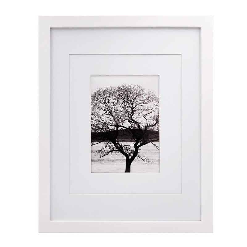 Egofine 11x14 Picture Frame White  Photo Frame Made of Solid Wood Covered by Plexiglass for Table Top Display Pictures 5x78x10 with Mat or 11x14 Without Mat  with Wall Mounting Hardware