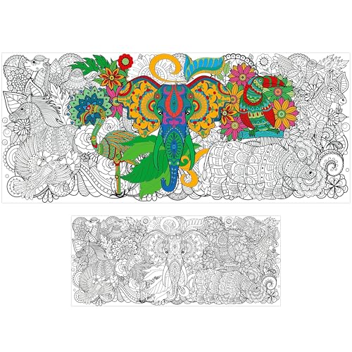 BZaber Jumbo Animal Mandala Coloring Poster Valentines Gift Giant African Wild Animal Coloring Poster Wall Art Decor for Kids Adults Bedroom Living Room Classroom Decor DIY Painting Craft 55x23 - Image 1