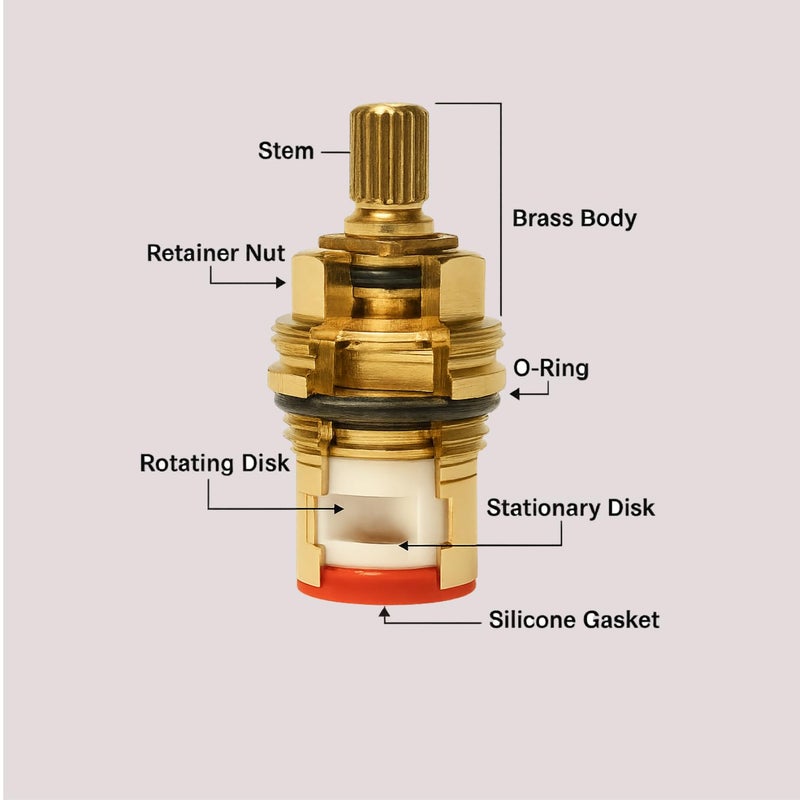 ZAP Brass Ceramic Disc Cartridge Replacement | Quarter Turn Tap Spare for Kitchen & Bathroom | Fits 0.5" Faucets | Durable Brass & Ceramic Body | Pack of 1 - Image 2