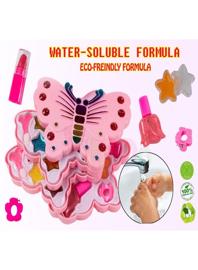 VikriDA Butterfly Shape Cosmetics Makeup Kits,Portable Girl's Washable Makeup Toy Non Toxic Deluxe Make up Case Set for Kids Girls Multicolor - Image 4