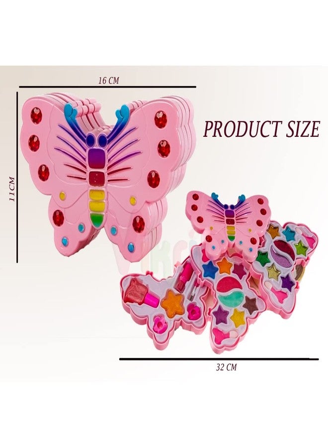 VikriDA Butterfly Shape Cosmetics Makeup Kits,Portable Girl's Washable Makeup Toy Non Toxic Deluxe Make up Case Set for Kids Girls Multicolor - Image 3