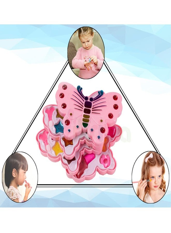 VikriDA Butterfly Shape Cosmetics Makeup Kits,Portable Girl's Washable Makeup Toy Non Toxic Deluxe Make up Case Set for Kids Girls Multicolor - Image 5