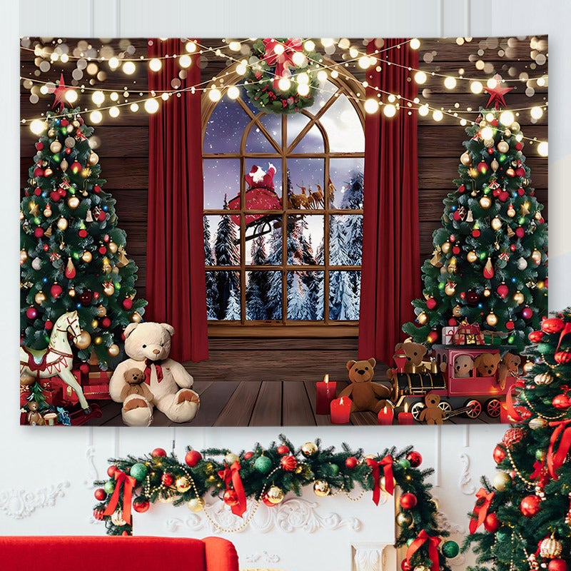 New Christmas Tree Window Background Cloth Ins Style Fresh Bedroom Bedside Dormitory Rental Renovation B & B Decorative Wall - Image 1