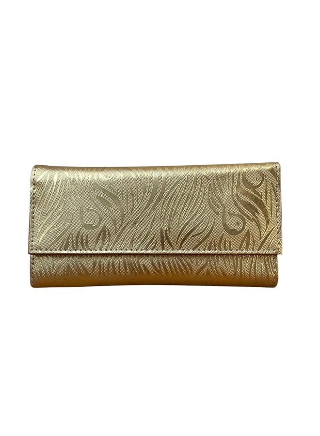Gold Metallic Clutch, Textured Pattern, Foldover Evening Bag, Formal Occasion Purse