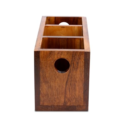 ROSTON Cutley Holder for Kitchen Dining Table Hotel Teak Wood Premium Kitchen Accessories (3 Compartment)24L x 9.5W x 10H cm), Brown - Image 3
