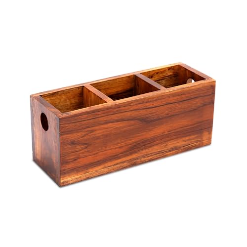 ROSTON Cutley Holder for Kitchen Dining Table Hotel Teak Wood Premium Kitchen Accessories (3 Compartment)24L x 9.5W x 10H cm), Brown - Image 2