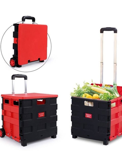 Foldable Utility Cart Rolling Crate Shopping Cart Grocery Hand Pull 4 Wheels 177 Lbs Trolley Dolly 360°Rotate Wheel Silent for Storage for Travel/Office/Teachers/School/Moving Luggage Supplies