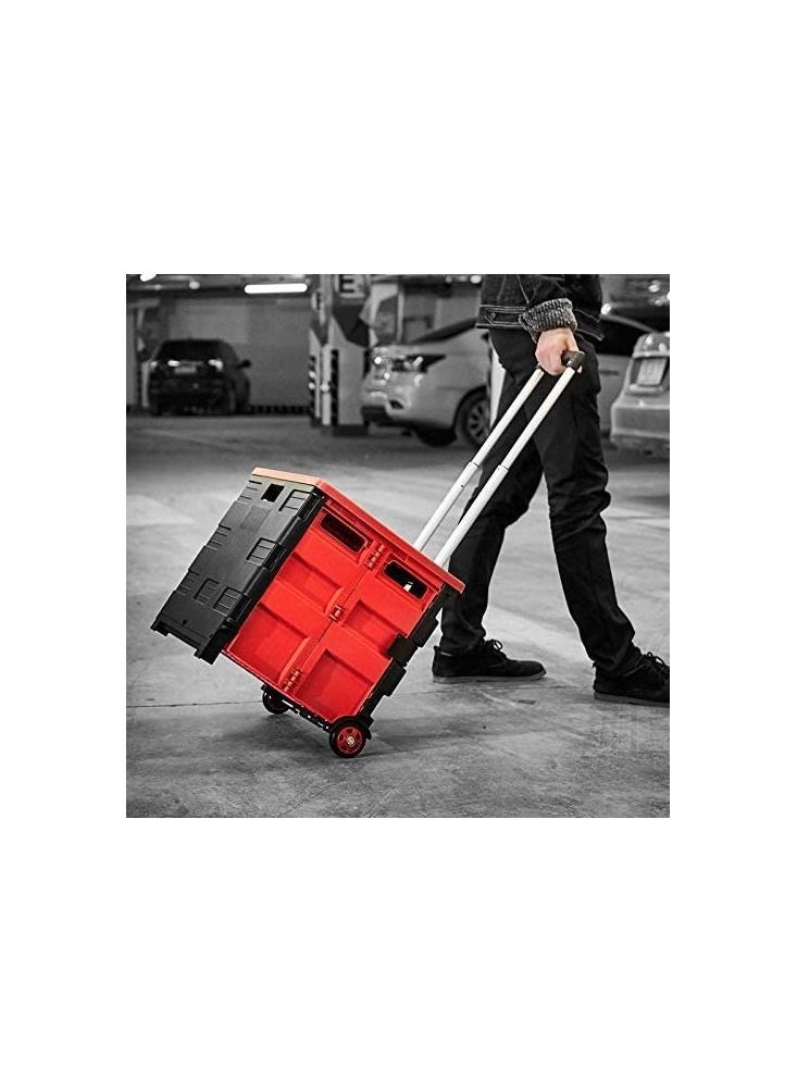 Foldable Utility Cart Rolling Crate Shopping Cart Grocery Hand Pull 4 Wheels 177 Lbs Trolley Dolly 360°Rotate Wheel Silent for Storage for Travel/Office/Teachers/School/Moving Luggage Supplies