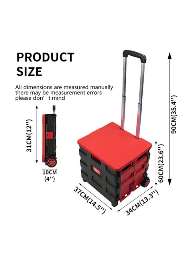 Foldable Utility Cart Rolling Crate Shopping Cart Grocery Hand Pull 4 Wheels 177 Lbs Trolley Dolly 360°Rotate Wheel Silent for Storage for Travel/Office/Teachers/School/Moving Luggage Supplies