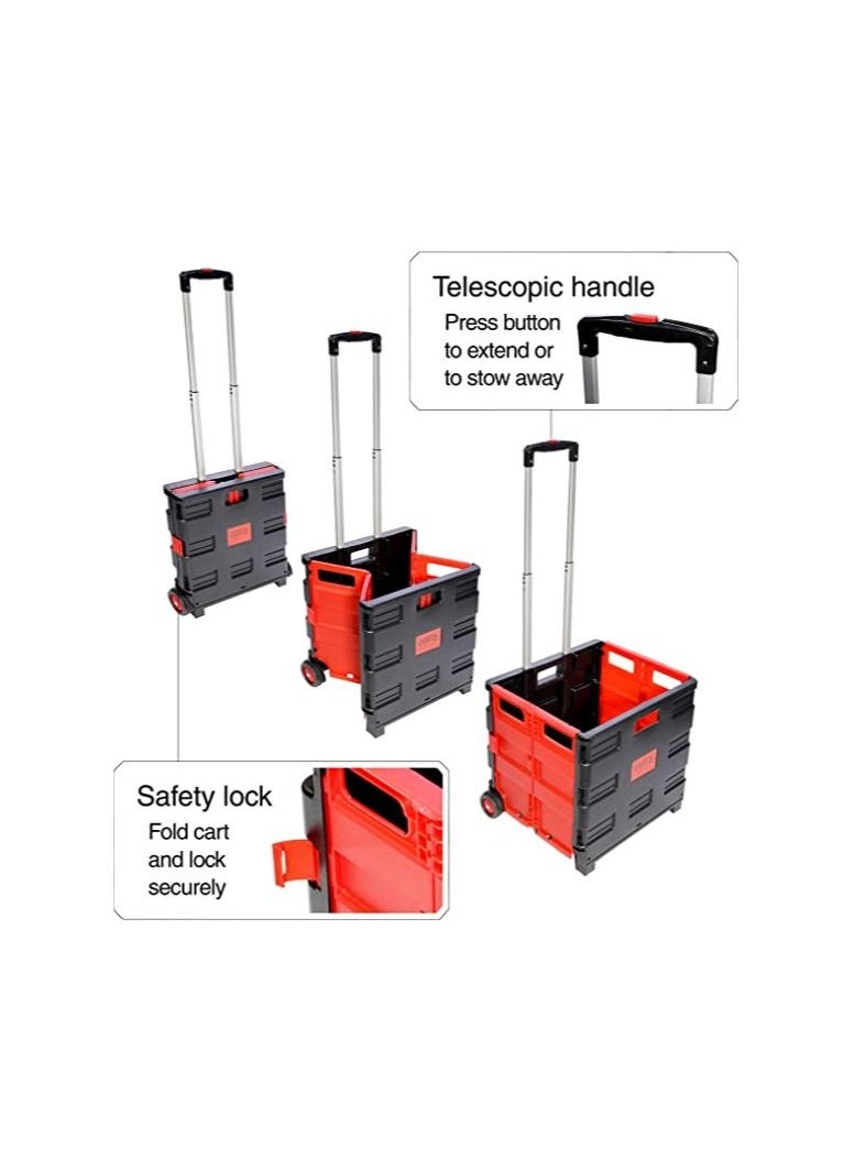 Foldable Utility Cart Rolling Crate Shopping Cart Grocery Hand Pull 4 Wheels 177 Lbs Trolley Dolly 360°Rotate Wheel Silent for Storage for Travel/Office/Teachers/School/Moving Luggage Supplies