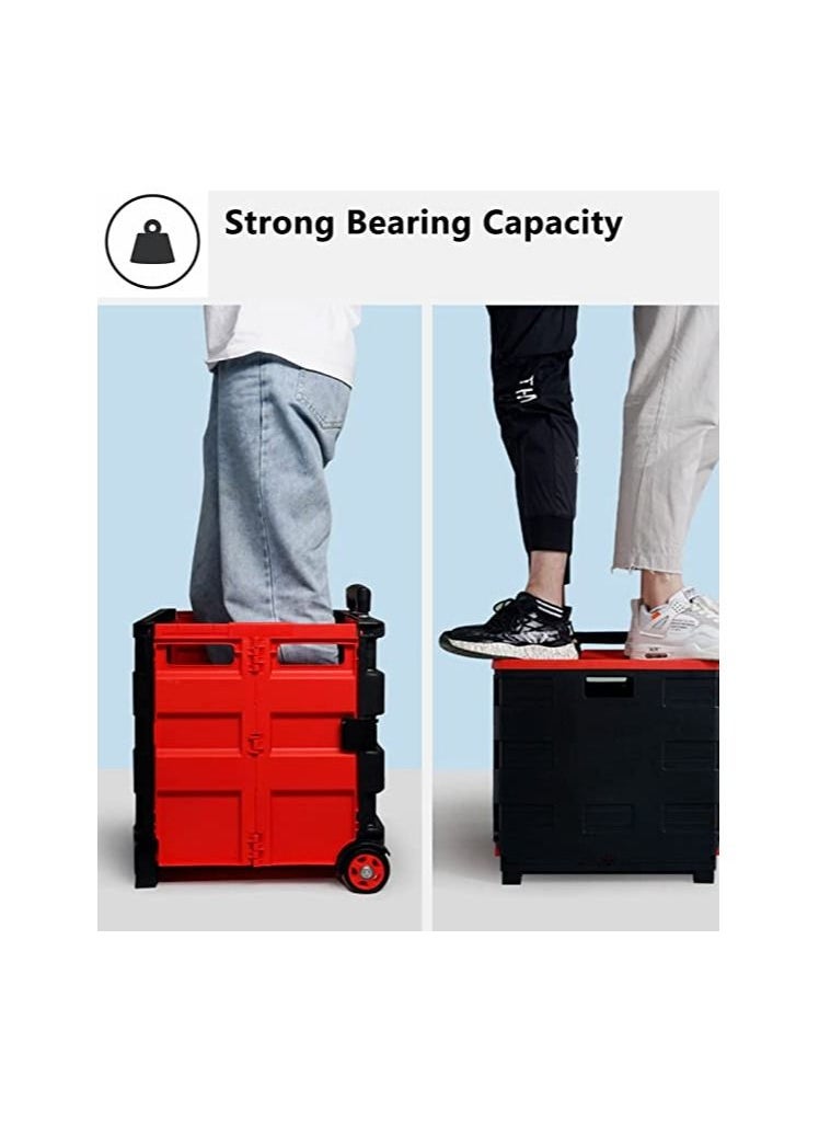 Foldable Utility Cart Rolling Crate Shopping Cart Grocery Hand Pull 4 Wheels 177 Lbs Trolley Dolly 360°Rotate Wheel Silent for Storage for Travel/Office/Teachers/School/Moving Luggage Supplies