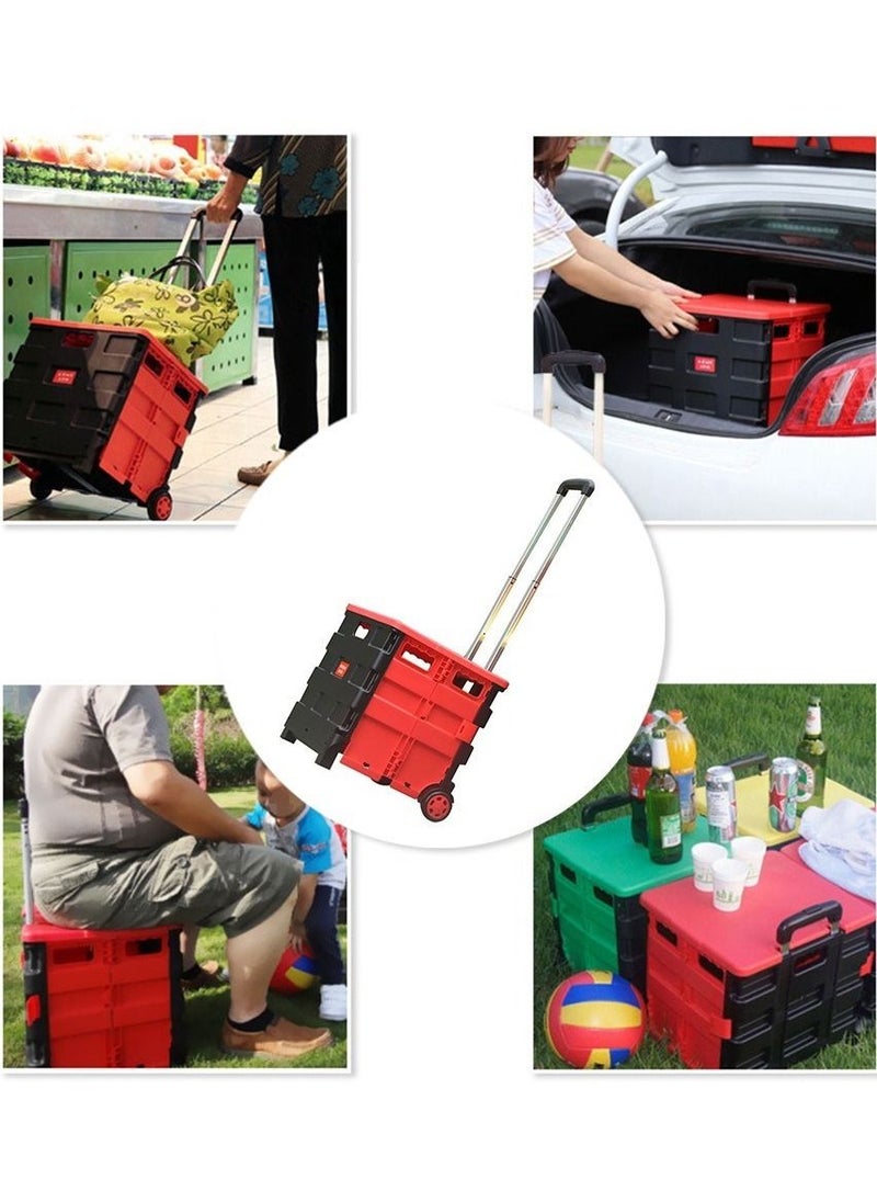 Foldable Utility Cart Rolling Crate Shopping Cart Grocery Hand Pull 4 Wheels 177 Lbs Trolley Dolly 360°Rotate Wheel Silent for Storage for Travel/Office/Teachers/School/Moving Luggage Supplies