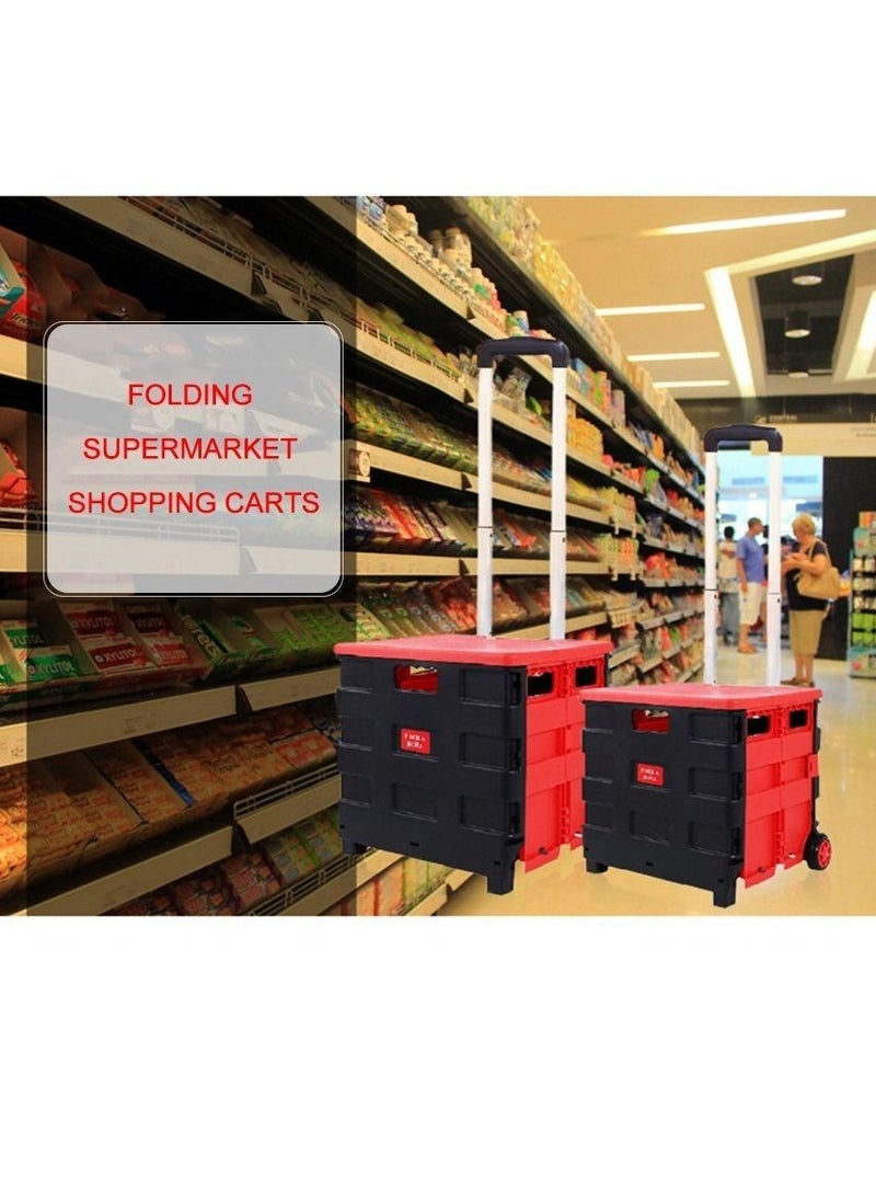 Foldable Utility Cart Rolling Crate Shopping Cart Grocery Hand Pull 4 Wheels 177 Lbs Trolley Dolly 360°Rotate Wheel Silent for Storage for Travel/Office/Teachers/School/Moving Luggage Supplies