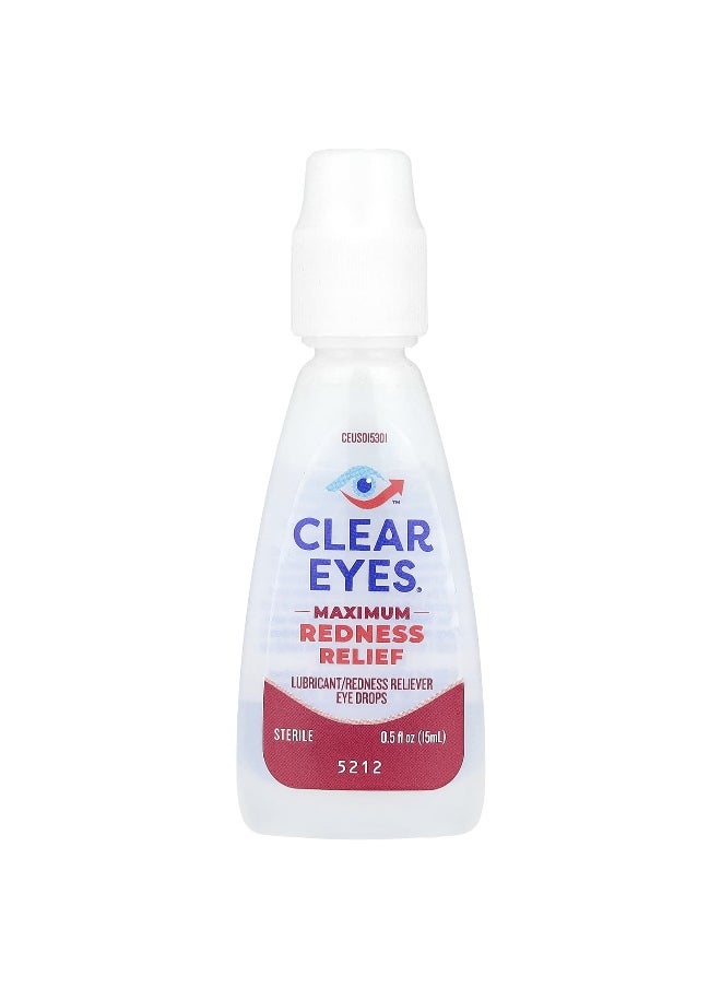 Clear Eyes Clear Eyes, Maximum Redness Relief, Lubricant/Redness Reliever Eye Drops, 0.5 fl oz (15 ml)  - Image 1