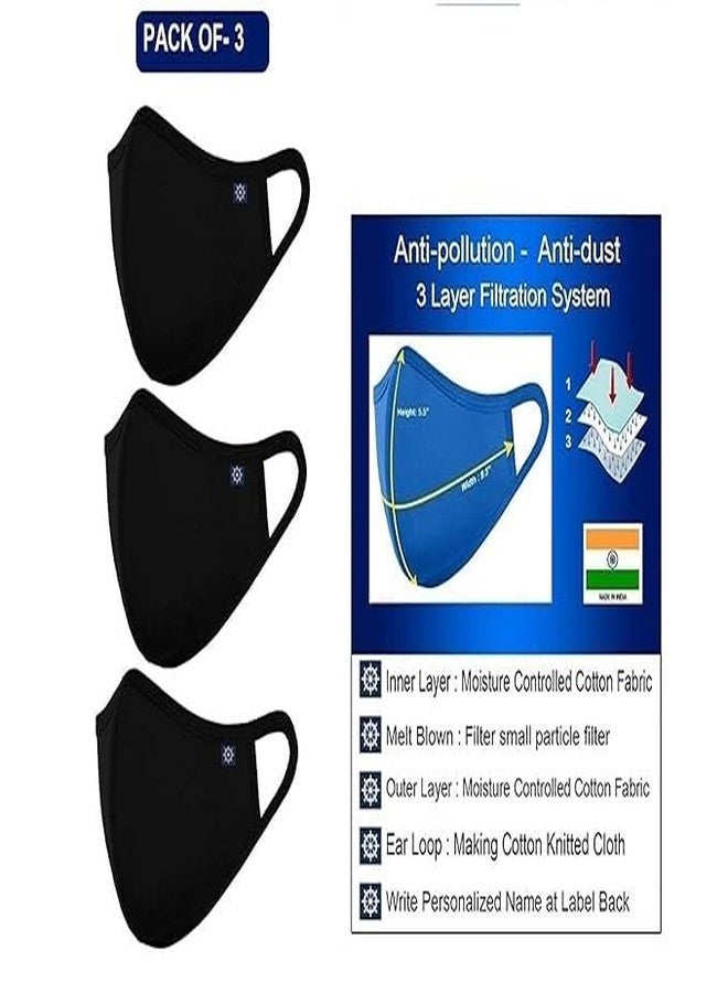 GR DESIGN Hosiery Black Cotton Mask, Breathable Reusable and Washable Face Masks For Men and Women (pack of 3) - Image 2