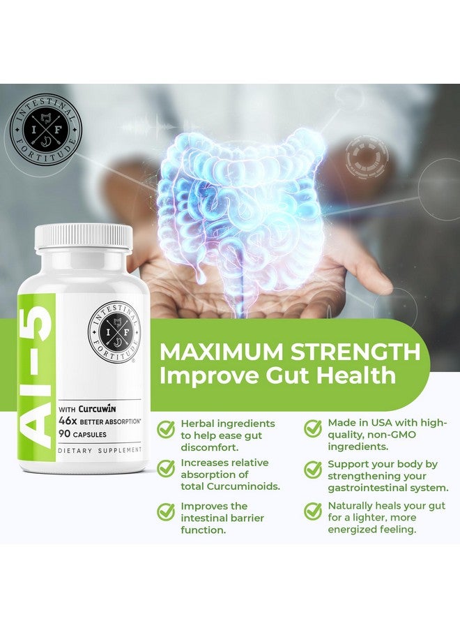 Intestinal Fortitude قوة الأمعاء AI-5 - مكمل كبسولات عشبية للهضم مع CurcuWIN، الكركم، الكركمين، بوسويليا سيراتا، جذر الزنجبيل و EGCG الشاي الأخضر لدعم صحة الأمعاء والهضم، خالي من الكائنات المعدلة وراثيًا، خالي من الألبان - Image 3