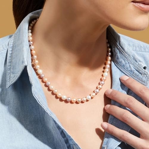 The Pearl Source 6.5-7.0mm AAA Quality Multicolor Freshwater Cultured Pearl Necklace for Women in 18" Princess Length - Image 2