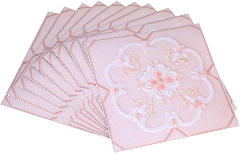 klarako Tile Stickers, 10Pcs Self Adhesive PVC Tile Floor Wall Stickers 3D Decal for Home Decor 12CM*12CM (# 04) - Image 1