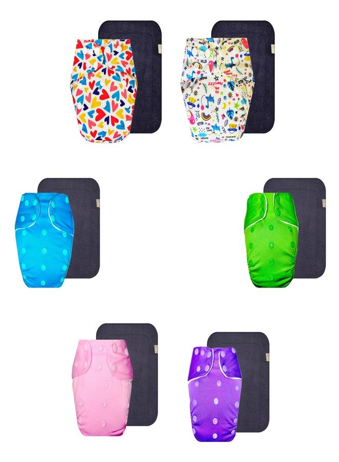 Dumbledo Premium Cloth Diaper with Gray Insert (Pack of 6) | Soft & Gentle | Leakproof | Adjustable Snaps | Everyday Diapering Essential | 3 Months - 3 Years | Unisex Baby - Image 1