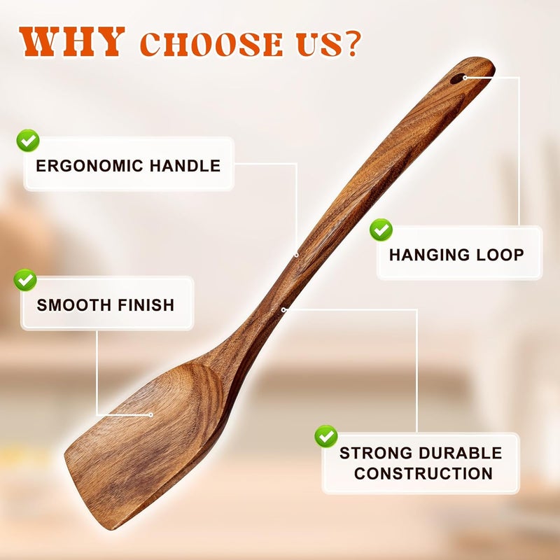 MemoGem 4Pcs Wooden Spoons for Cooking, Acacia Wood Kitchen Utensils Set for Nonstick Pans, Smooth Finish Cooking Utensils with Long Handle, Wooden Spatula for Cooking, Mixing, Baking - Image 4