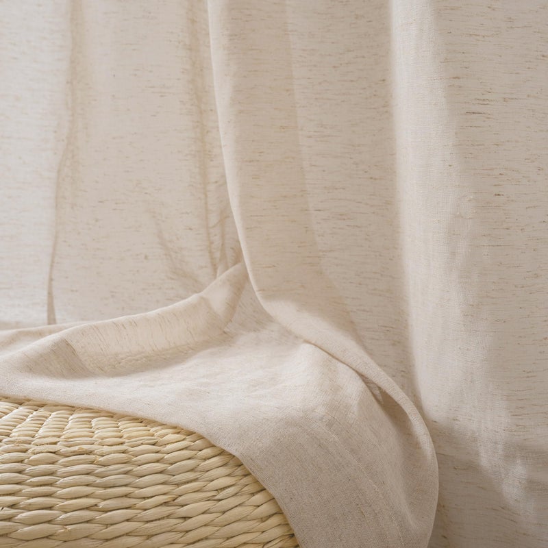 FMFUNCTEX Linen Sheer Curtains for Bedroom, Taupe Curtains 63 Inch Length for Living Room, Brown Farmhouse French Flax Blend Window Draperies, Rod Pocket 2 Panels Set - Image 3
