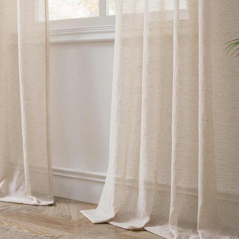 FMFUNCTEX Linen Sheer Curtains for Bedroom, Taupe Curtains 63 Inch Length for Living Room, Brown Farmhouse French Flax Blend Window Draperies, Rod Pocket 2 Panels Set - Image 4