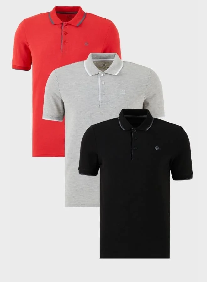 Buratti  Buratti Cotton Slim Fit Stripe Detailed Buttoned Polo Collar 3-Pack T Shirt Men's T SHIRT 5902118S3 for Men | Best Price UAE