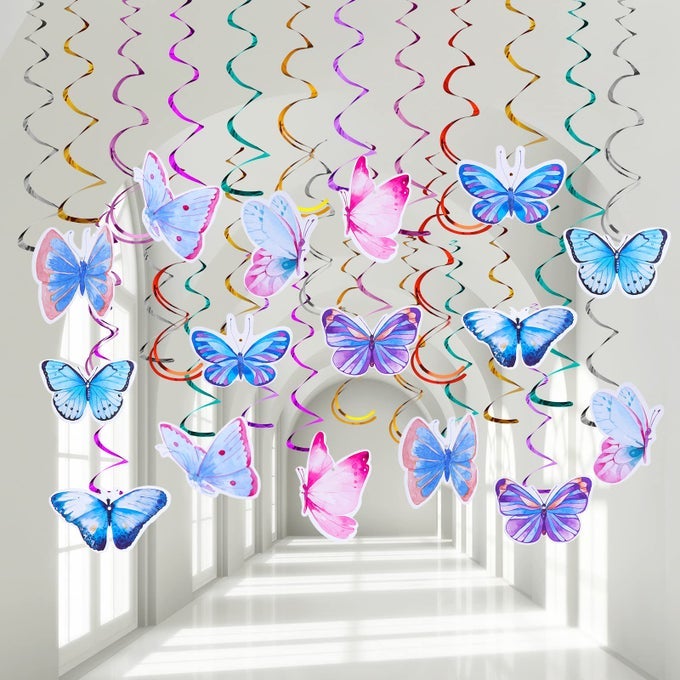 30 PCS BUTTERFLY PARTY DECORATIONS WATERCOLOR BUTTERFLY HANGING SWIRL DECORATIONS SUMMER THEMED CEILING SWIRLS FOR CLASSROOM WEDDING GIRLS BIRTHDAY BABY SHOWER PARTY SUPPLIES