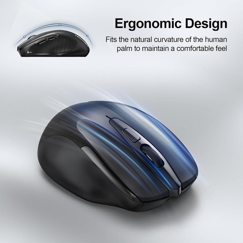 TECKNET Wireless Mouse (BT5.0/3.0 & 2.4G) Rechargeable 4800 DPI Silent USB A & Bluetooth Mouse 6 Buttons, Wide Compatibility - Black - Image 2