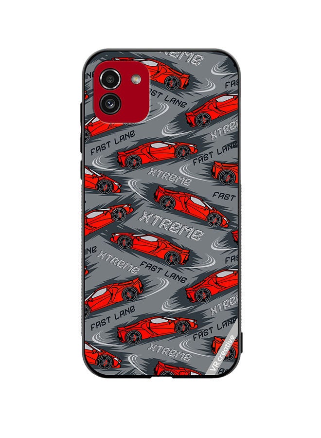VR CREATIVE Protective Case Cover For Samsung Galaxy A03 Abstract Seamless Pattern With Sport Cars Design Multicolour - Image 1