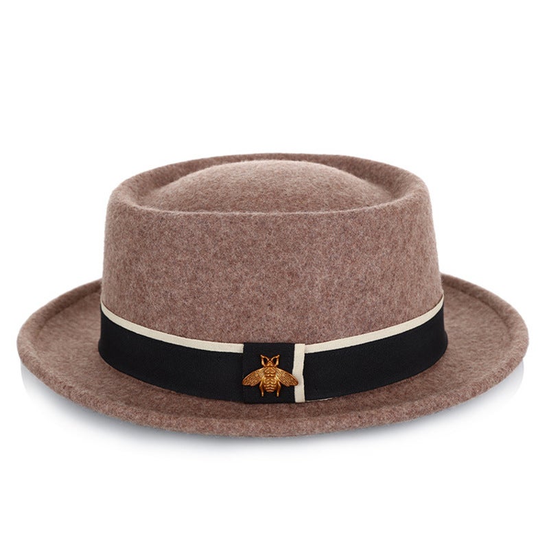 Men'S And Women'S Fashion Ribbon Curled Wool Top Hat Bump Top British Vintage Gentleman'S Hat Warm Felt Hat - Image 1
