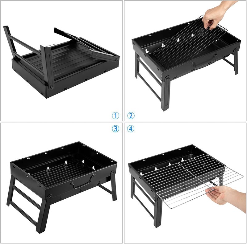 Uten Charcoal Grill, BBQ Grill Folding Portable Lightweight smoker Grill, Barbecue Grill Small desk Tabletop Outdoor Grill for Camping Picnics Garden Beach Party 17''x11.6''x 2.6'' Odor free color - Image 2