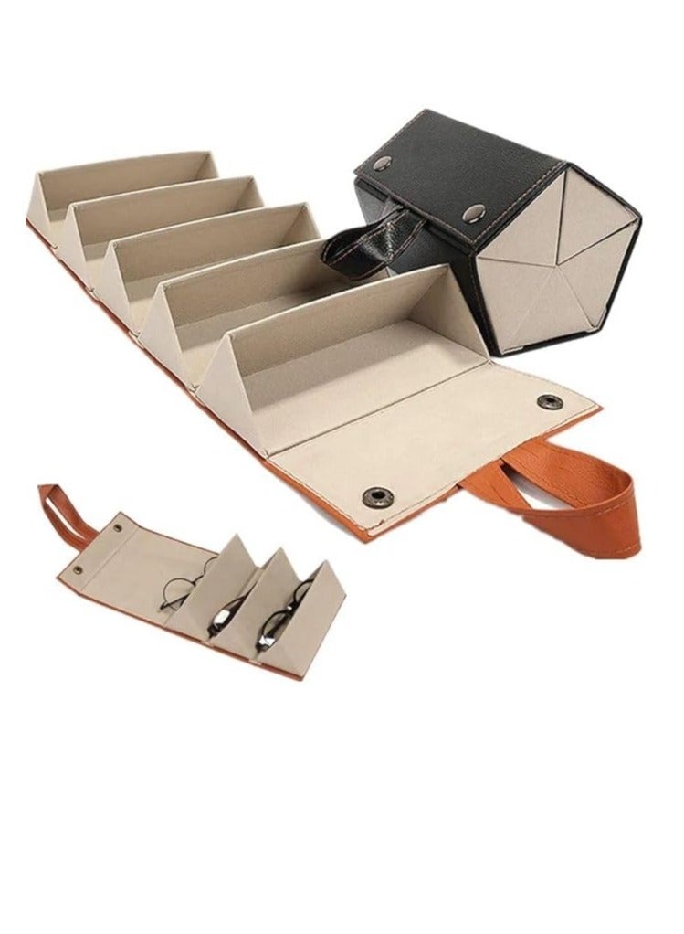 Eyeglasses organizer with a stylish and practical design that contains 5 sections dedicated to storing and protecting sunglasses and prescription glasses. It can also be used to organize accessories such as watches, bracelets, or even small jewelry. - Image 1