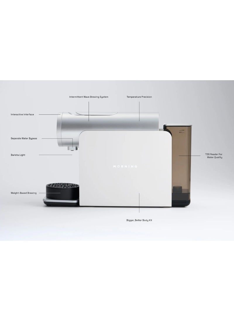 MORNING - Capsule Coffee Machine, Built-in recipes, Adjustable - brew temperature, pressure profiles and the water-to-coffee ratio, Compatible with Nespresso® Original Line Capsules - White - Image 1