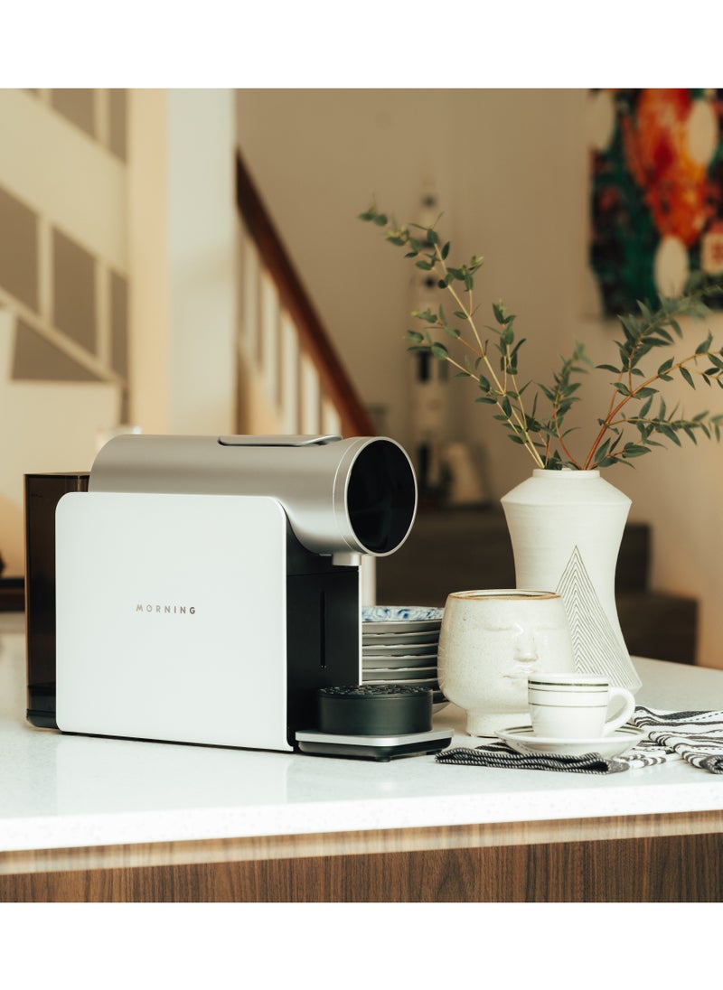 MORNING - Capsule Coffee Machine, Built-in recipes, Adjustable - brew temperature, pressure profiles and the water-to-coffee ratio, Compatible with Nespresso® Original Line Capsules - White - Image 1