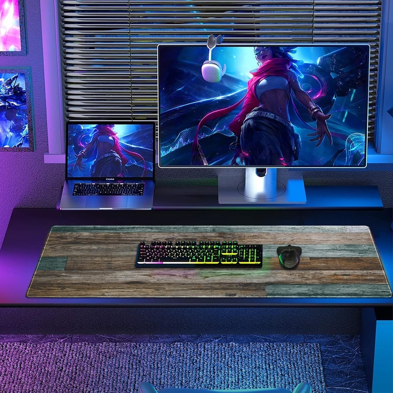 Galdas Gaming Mouse Pad Vintage Wood Grain Pattern XXL XL Large Mouse Pad Mat Long Extended Mousepad Desk Pad Non-Slip Rubber Mice Pads Stitched Edges Thin Pad (31.5x11.8x0.12Inch) - Image 2