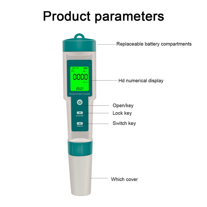 Multifunctional Digital 7 in 1 Water Quality Tester Portable High Accurancy Water Quality Test Pen Water Quality Measurement Tool Water PH/TDS/EC/Salinity/ORP/S.G/Temperature Measuring - Image 3