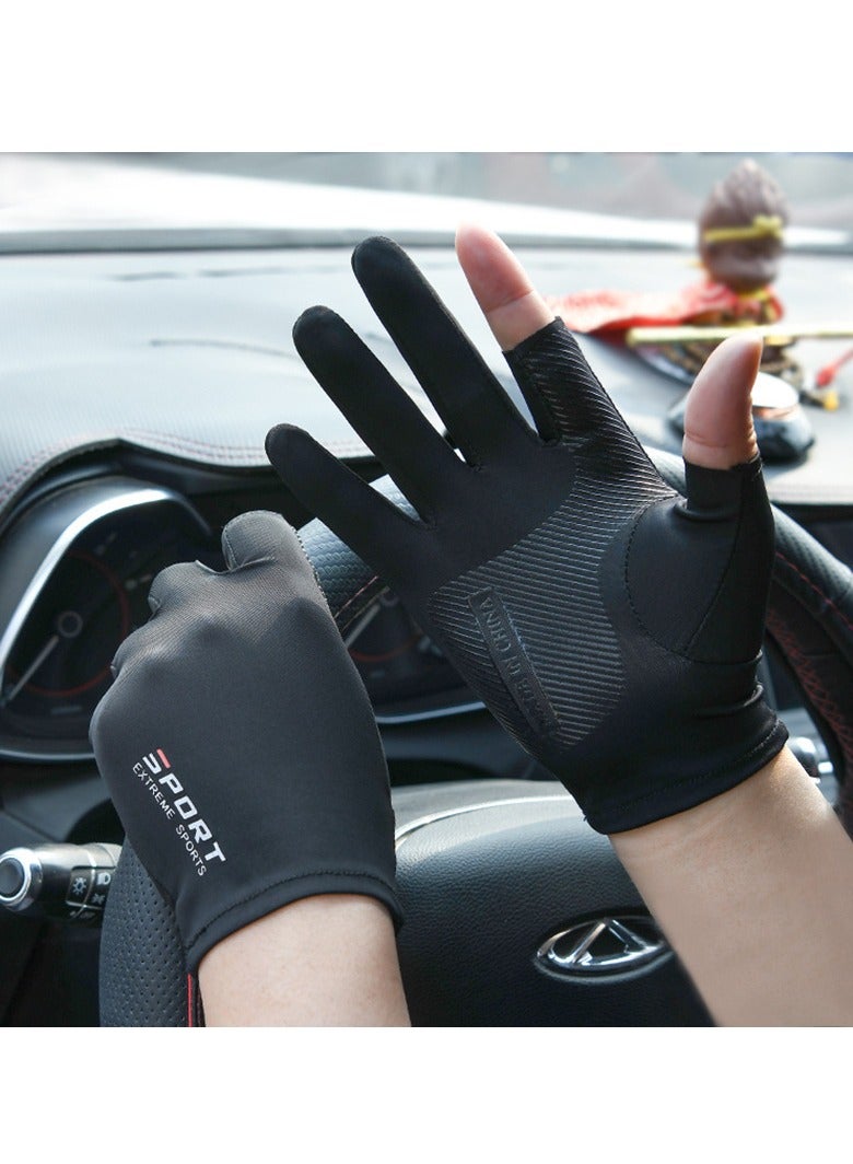 Men's Gloves,Driving Gloves,Ice Silk Non-Slip Gloves,Breathable Thin High Elasticity Anti-UV Protection Gloves,Outdoor Sports Driving Riding Touch Screen Gloves,Black - Image 3