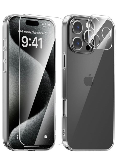 Ultra-Thin Clear iPhone 16 Pro Case [Not Yellowing] with Camera Lens & Screen Protectors â Slim, Shockproof, Anti-Slip Grip Case for iPhone 16 Pro