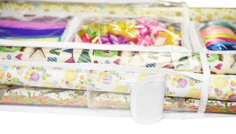 Freegrace Double Sided Hanging Gift Wrap Organizer | Large 16" x 41" Wrapping Paper Rolls Storage Bag | Tearproof & Space Saving Closet Gift Bag Organization Solution | Sturdy Zippers & Robust Adhesive Strip - Image 4
