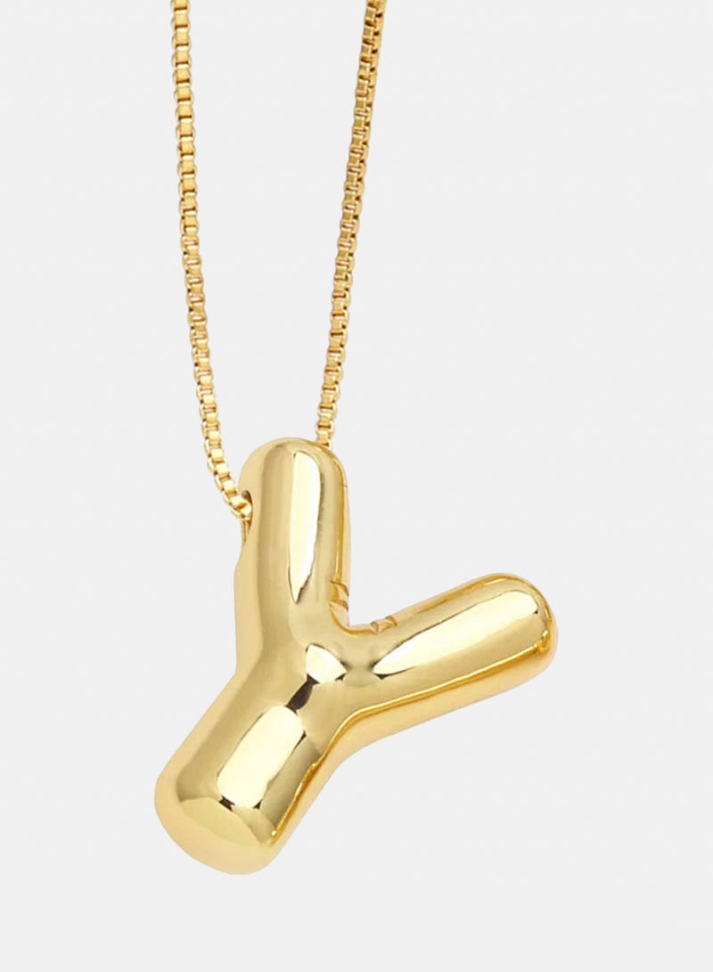 Bubble Initial Letter Necklace - Y (Stainless Steel)