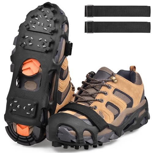 SILANON Ice Cleats Snow Traction Cleats,Crampons Ice Cleats for Shoes and Boots Men Women,Non Slip Ice Shoes Grippers Walk Traction Cleats 28 Studs for Snow Ice Hiking Walking Fishing - Image 1