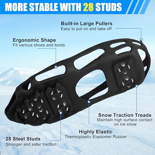 SILANON Ice Cleats Snow Traction Cleats,Crampons Ice Cleats for Shoes and Boots Men Women,Non Slip Ice Shoes Grippers Walk Traction Cleats 28 Studs for Snow Ice Hiking Walking Fishing - Image 2