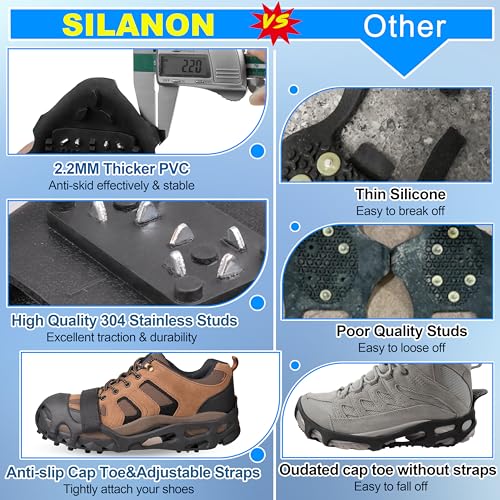 SILANON Ice Cleats Snow Traction Cleats,Crampons Ice Cleats for Shoes and Boots Men Women,Non Slip Ice Shoes Grippers Walk Traction Cleats 28 Studs for Snow Ice Hiking Walking Fishing - Image 5