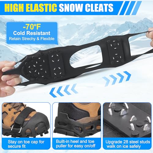 SILANON Ice Cleats Snow Traction Cleats,Crampons Ice Cleats for Shoes and Boots Men Women,Non Slip Ice Shoes Grippers Walk Traction Cleats 28 Studs for Snow Ice Hiking Walking Fishing - Image 3