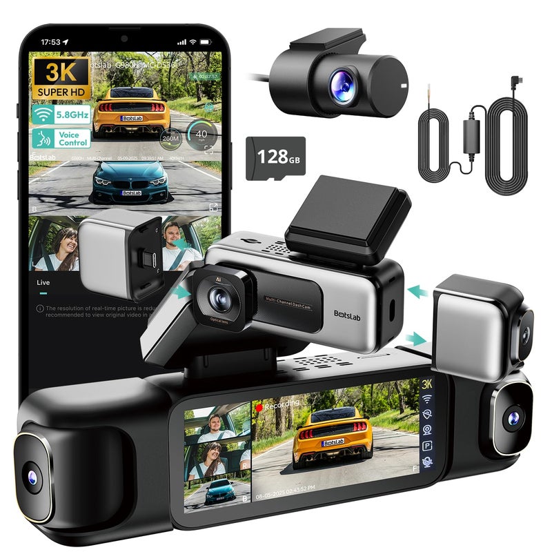 BOTSLAB 4 Channel 360° Dash Cam with Hardwire Kit, Touch Screen, 128GB Card - Image 1