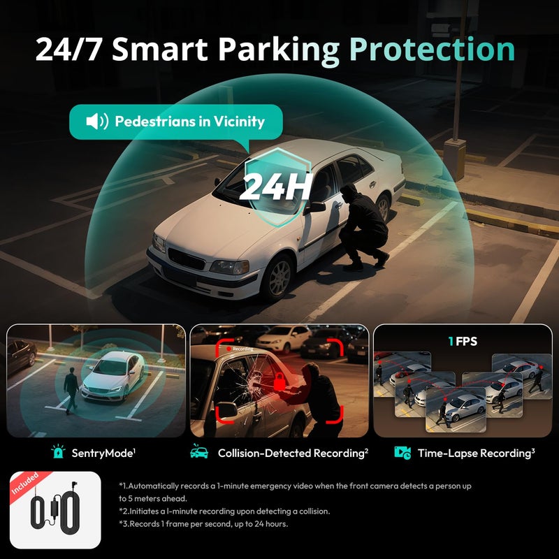 BOTSLAB 4 Channel 360° Dash Cam with Hardwire Kit, Touch Screen, 128GB Card - Image 3