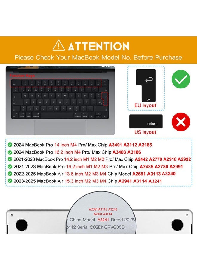SJet Premium Keyboard Cover Ultra Thin Protector Skin for 2025-2021 MacBook Pro 14 16 inch M4 M3 M2 M1 Pro/Max, MacBook Air 15" 13.6" M4 M3 M2 Chip A3241 A3114 A2941 A3240 A3113 A2681, EN Layout  - Image 2
